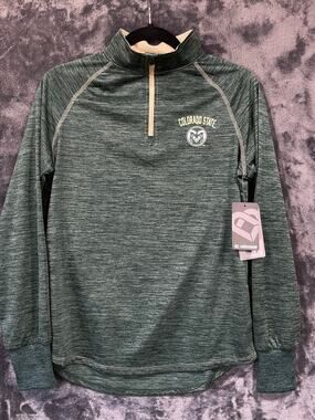 Colosseum Womens Colorado State CSU Rams Heather Green 1/4 Zip Sweatshirt L